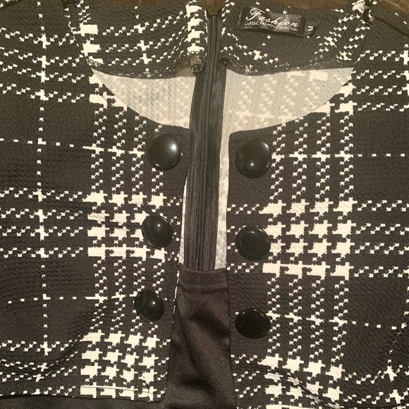 Cute midi dress bodycon sz Medium Black & White plaid - Picture 8 of 11